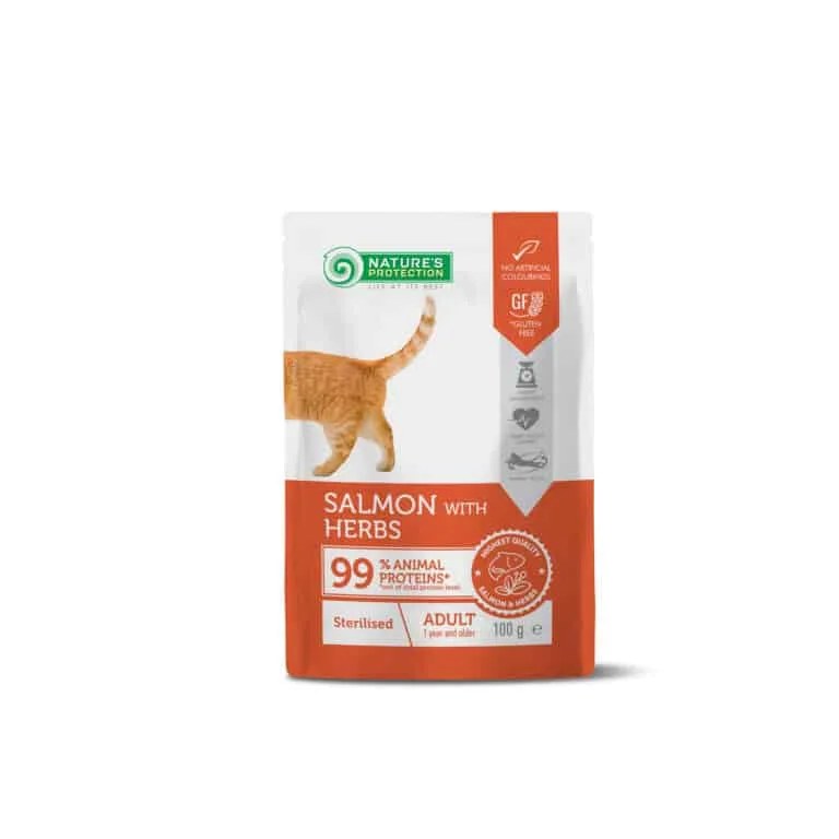 Вологий корм Nature's Protection з лососем для дорослих стерилізованих котів, 100 г