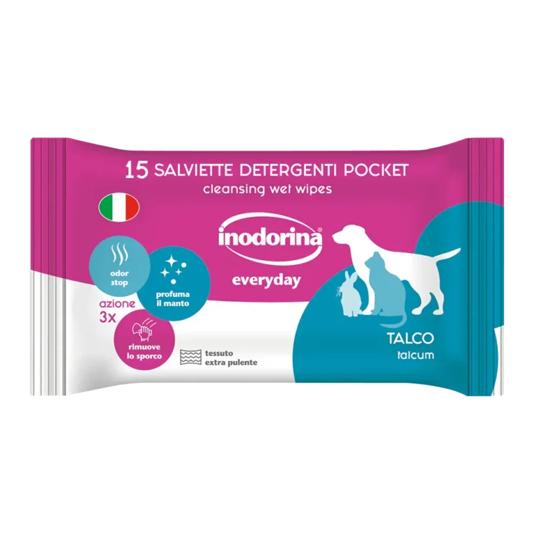 Вологі серветки Inodorina Refresh Pocket Talco для собак та кішок з ароматом тальку, 15 шт