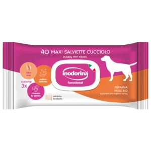 Серветки Inodorina Cuccioli для цуценят з очанкою та органічним медом, 40 шт