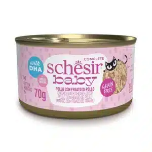 Вологий корм Schesir Baby у бульйоні з куркою і курячою печінкою для кошенят, 70 г