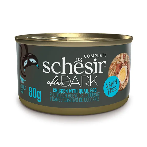Вологий корм для дорослих котів Schesir After Dark Chicken With Quail Egg курка з перепелиним яйцем в бульйоні, 80г