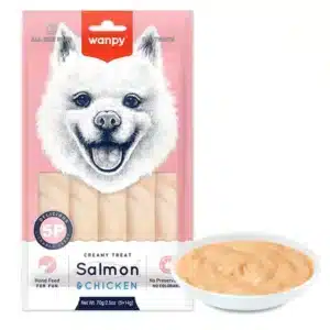 Ласощі Wanpy Lickable крем з лососем і куркою для собак, 5х14 г