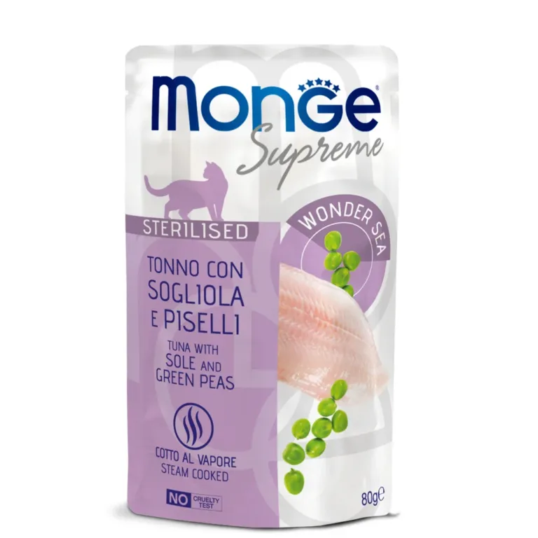 Вологий корм Monge Supreme з тунцем і камбалою для стерил. котів, 80 г