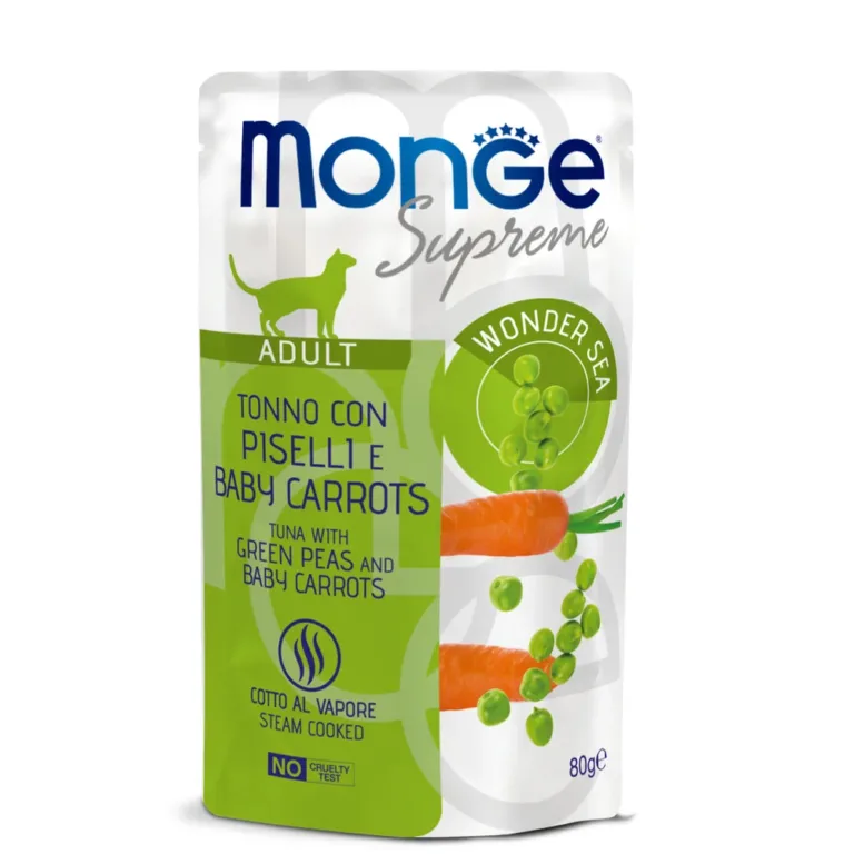 Вологий корм Monge Supreme з тунцем і горошком для котів, 80 г