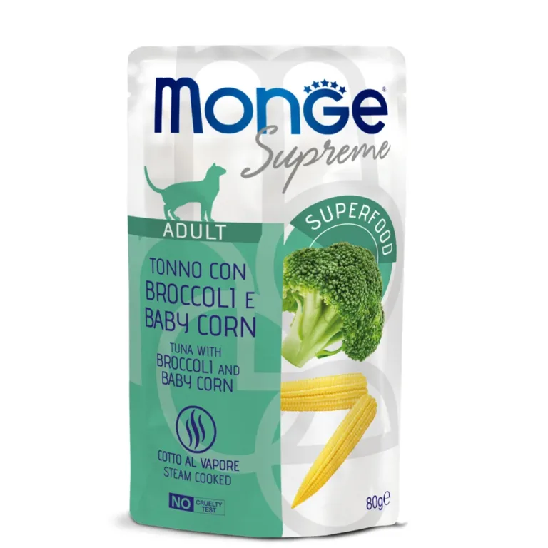 Вологий корм Monge Supreme з тунцем і брокколі для котів, 80 г