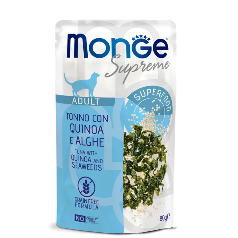 Вологий корм Monge Supreme з тунцем і водоростями для котів, 80 г