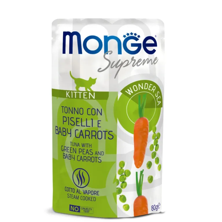 Вологий корм Monge Supreme з тунцем і горошком для кошенят, 80 г