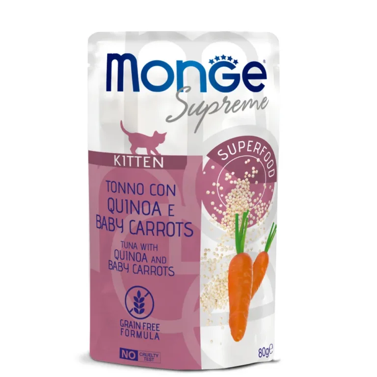 Вологий корм для кошенят Monge Supreme Kitten з тунцем, кіноа і морквою, 80 г