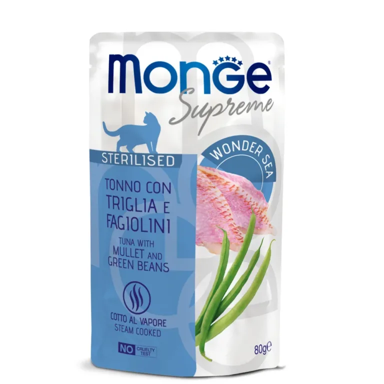 Вологий корм Monge Supreme з тунцем і кефаллю для стерил. котів, 80 г