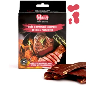Ласощі Mavsy Jerky стейк з мармурової яловичини на грилі з розмарином для собак, 100 г