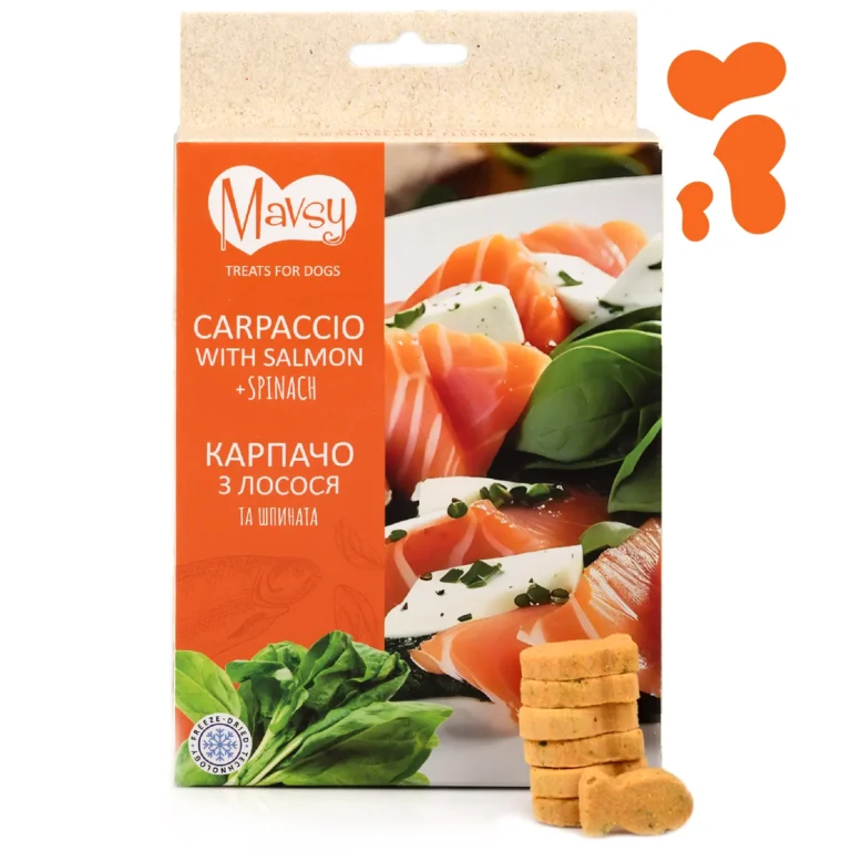 Ласощі для собак Mavsy Freeze dried CARPACCIO WITH SALMON AND SPINACH карпачо з лосося та шпинатом, 50 г