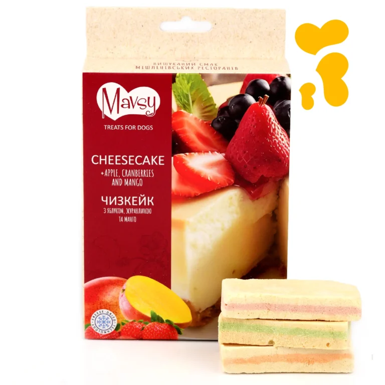 Ласощі для собак Mavsy Freeze dried CHEESECAKE WITH APPLE, CRANBERRIES AND MANGO чізкейк з яблуком, журавлиною та манго, 50 г