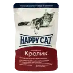 Вологий корм Happy Cat для котів у вигляді шматочків в cоусі з кроликом, 100г.