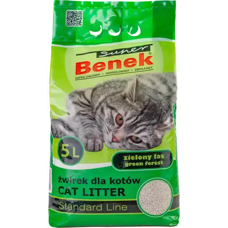 Наповнювач бентонітовий для котячих туалетів Super Benek Standard Zieлony лas Зелений ліс 5л