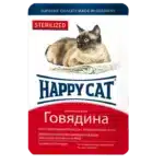 Вологий корм Happy Cat для стерилізованих котів у вигляді шматочків в желе з яловичиною,100 г.