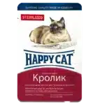 Вологий корм Happy Cat для стерилізованих котів у вигляді шматочків в соусі з кроликом, 100 г.