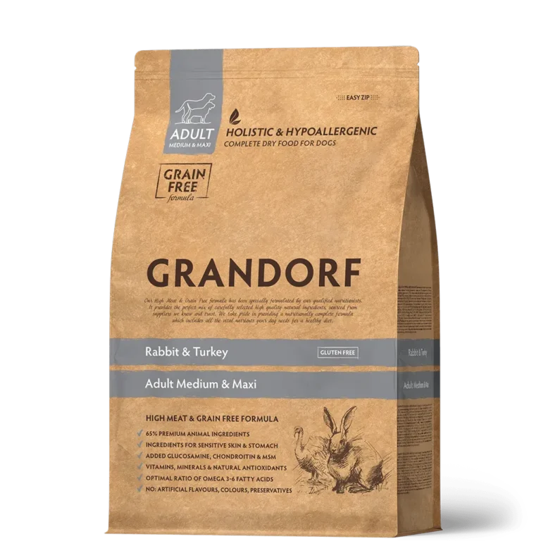 Сухий беззерновий корм для дорослих собак середніх та великих порід Grandorf RABBIT & TURKEY ADULT кролик з індичкою