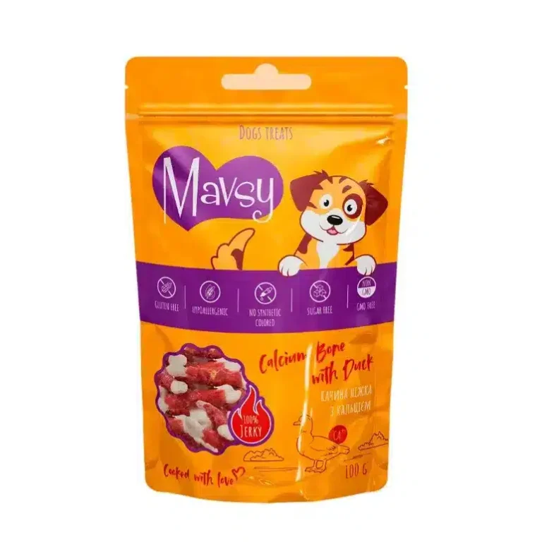 Ласощі Mavsy Calcium Bone качина ніжка з кальцієм для собак, 100 г