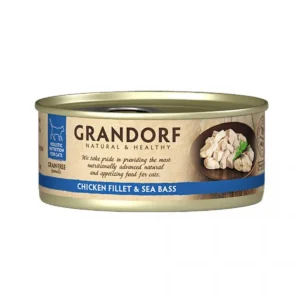 Вологий корм Grandorf для котів з курячою грудкою та сибасом, 70 г