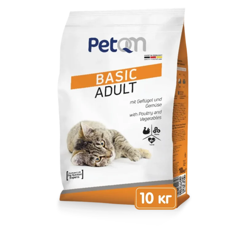 Сухий корм для дорослих котів PetQM Cats Basic Adult with Poultry & Vegetables з птицею та овочами, 10 кг