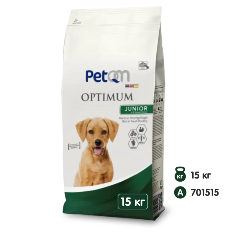 Сухий корм для цуценят PetQM Dogs Optimum Junior з птицею, 15 кг