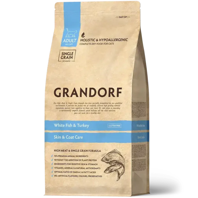 Сухий корм Grandorf White Fish & Turkey для дорослих котів з білою рибою та індичкою