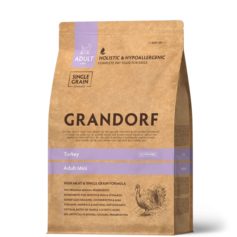 Сухий корм для дорослих собак дрібних порід Grandorf TURKEY ADULT міні з індичкою
