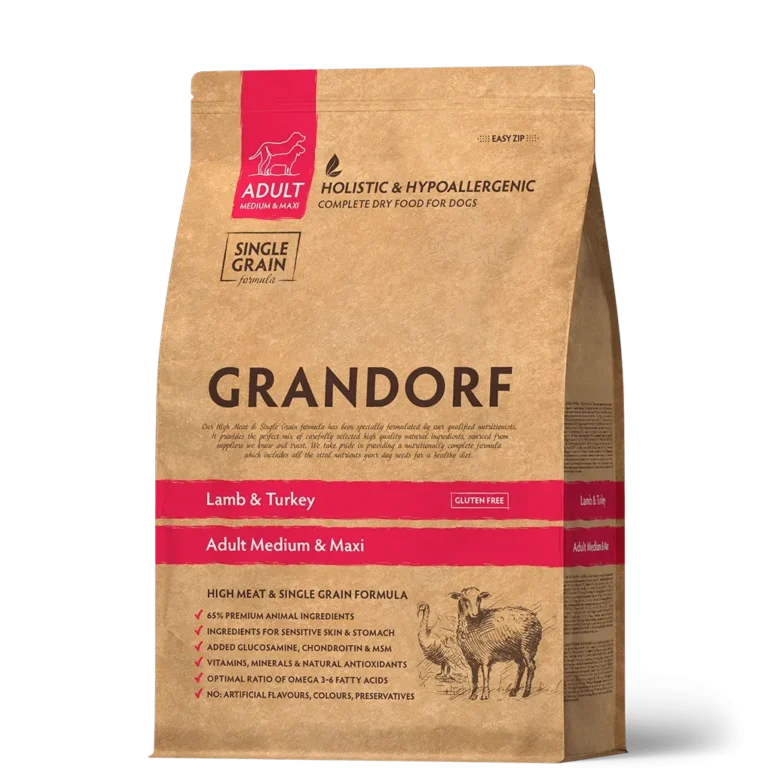 Сухий корм для дорослих собак середніх та великих порід Grandorf LAMB & TURKEY ADULT ягня з індичкою