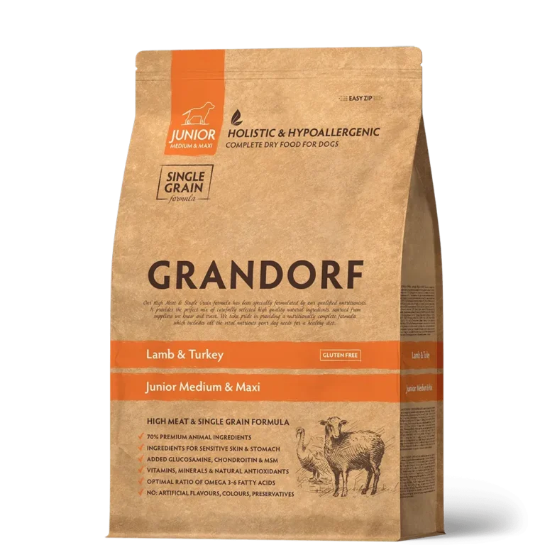 Сухий корм Grandorf Lamb & Turkey Junior для юніорів собак з ягням та індичкою