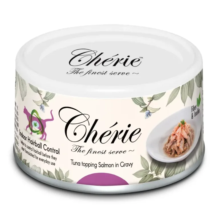 Вологий корм Cherie Hairball Control з тунцем та лососем для котів, 80 г