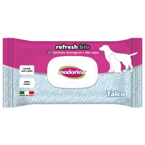 Вологі серветки Inodorina Refresh Bio Talco для собак та котів, 30 шт