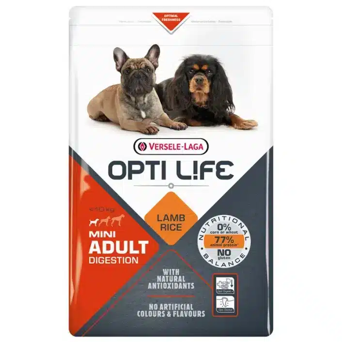 Сухий корм Opti Life Adult Digestion Mini з ягням та лососем для собак малих порід