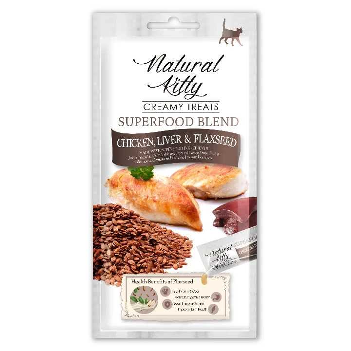 Ласощі Natural Kitty Creamy Treats з куркою, печінкою та насінням льону для котів, 4х12 г