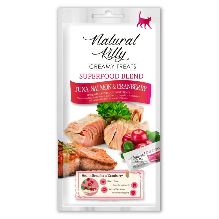 Ласощі Natural Kitty Creamy Treats з тунцем та лососем для котів, 4х12 г
