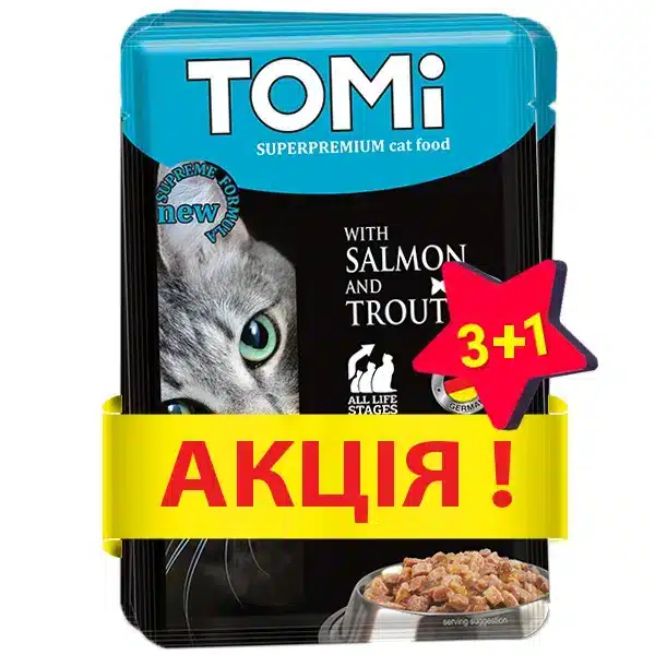 Вологий корм TOMi з лососем і фореллю для котів, 100 г