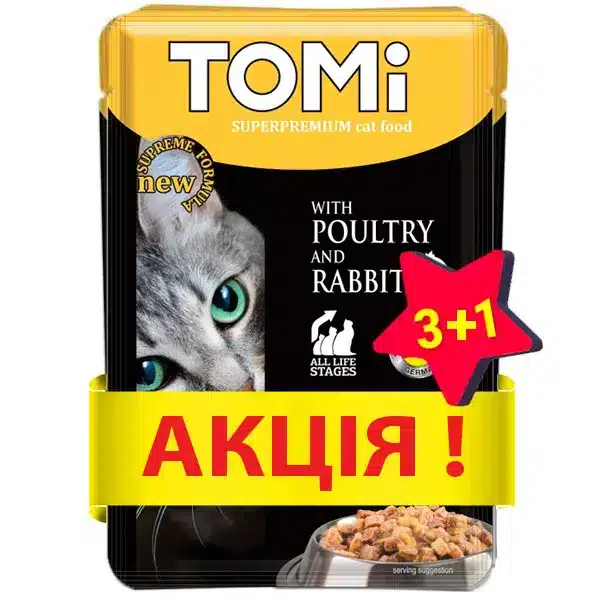 Вологий корм TOMi з птицею і кроликом для котів, 100 г