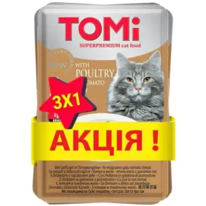 Вологий корм для котів TOMi беззерновий з птицею в томатному желе, 100 г, акція 3+1