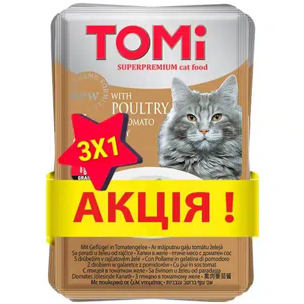Вологий корм для котів TOMi беззерновий з птицею в томатному желе, 100 г