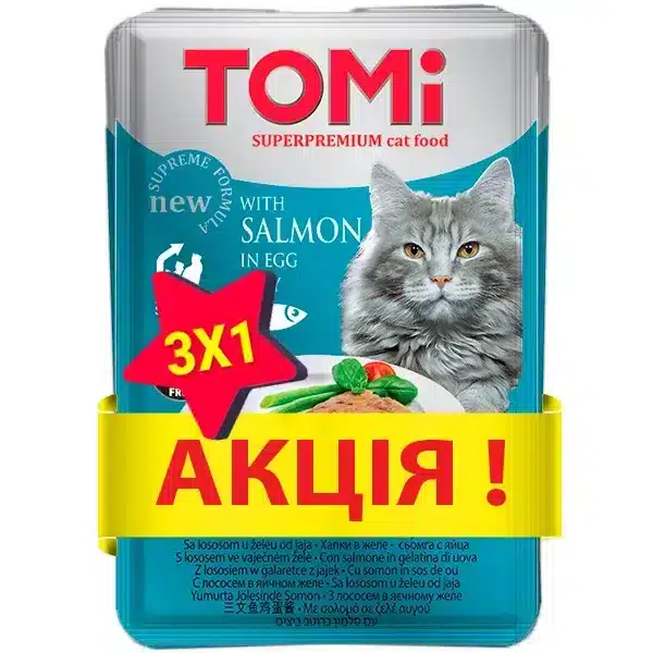 Вологий корм TOMi з лососем та яйцем для котів, 100 г