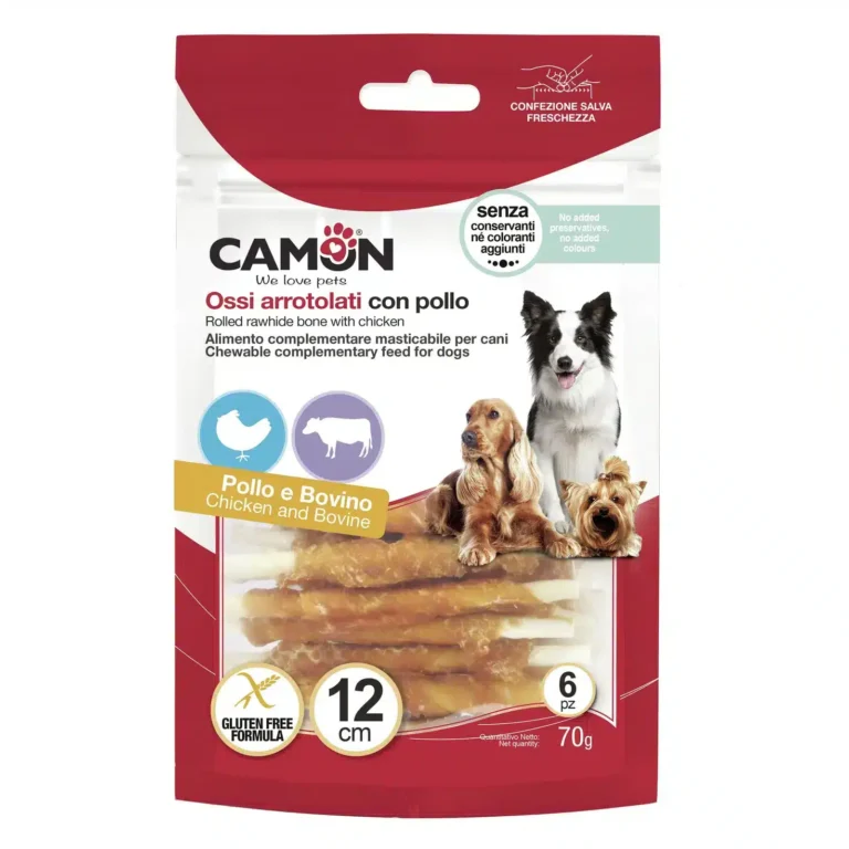 Ласощі Camon палички з яловичої шкіри з куркою для собак, 70 г