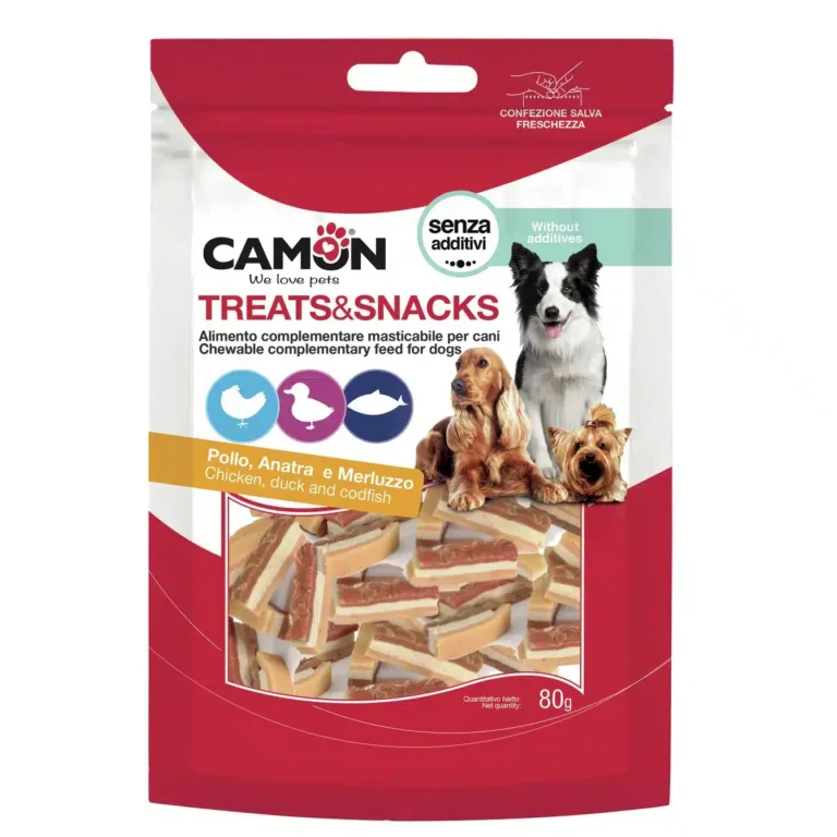 Снек для собак CAMON шматочки з куркою, качкою і тріскою (80 г)