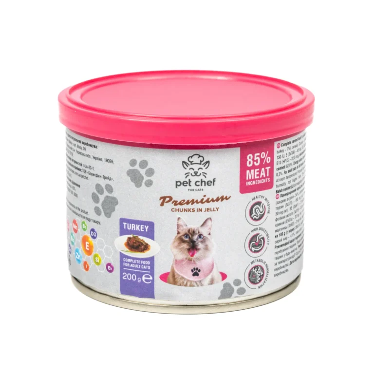 Вологий корм для дорослих котів Pet Chef шматочки в желе з індичкою