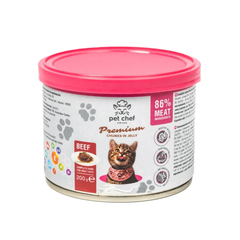 Вологий корм Pet Chef з яловичиною в желе для дорослих котів