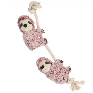 Іграшка з пищалкою Flamingo лінивець з канатом для собак, канат 40 см