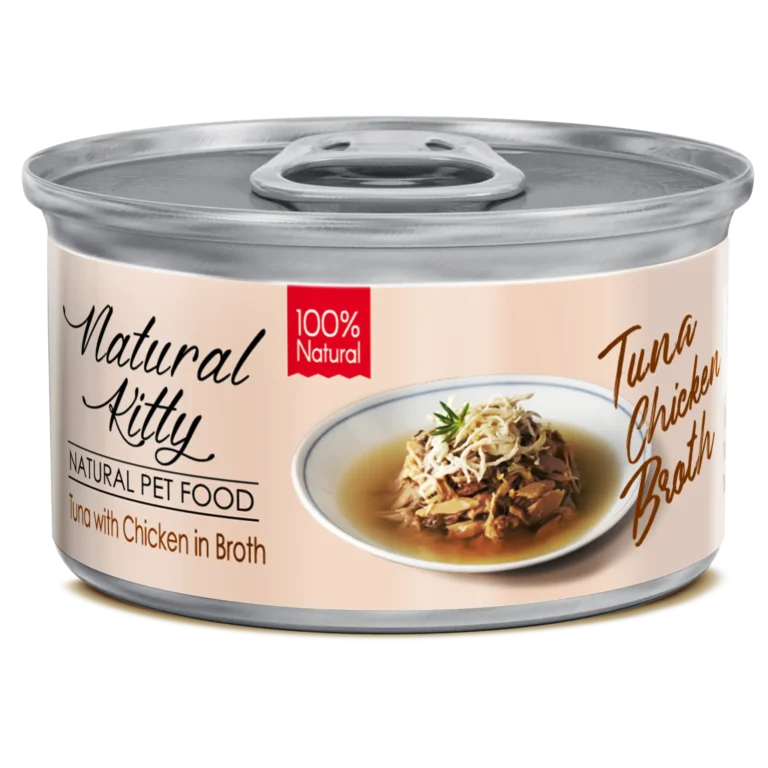 Вологий корм для котів Natural Kitty з тунцем та куркою в бульйоні, 80г