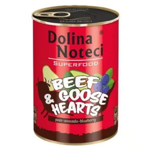 Вологий корм для дорослих собак Dolina Noteci Superfood з яловичих і гусячих сердець