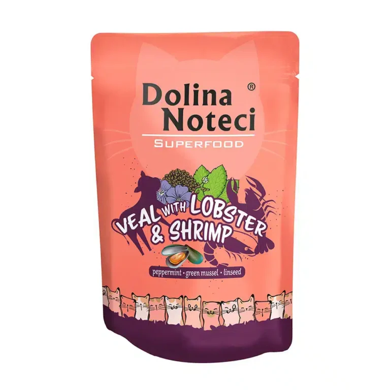 Вологий корм для котів Dolina Noteci Superfood з телятиною, лобстером і креветкою, 85 г
