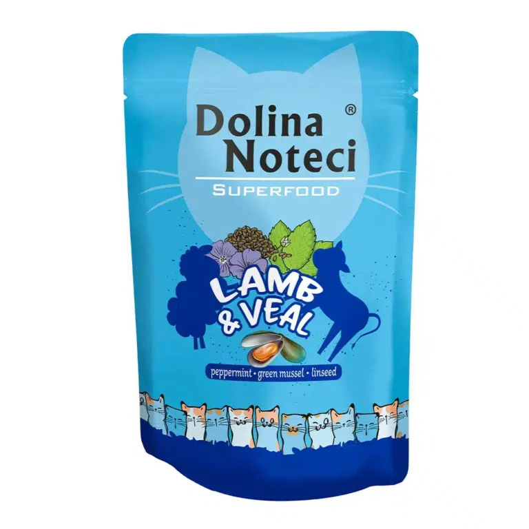 Вологий корм Dolina Noteci Superfood з ягням і телятиною для котів, 85 г