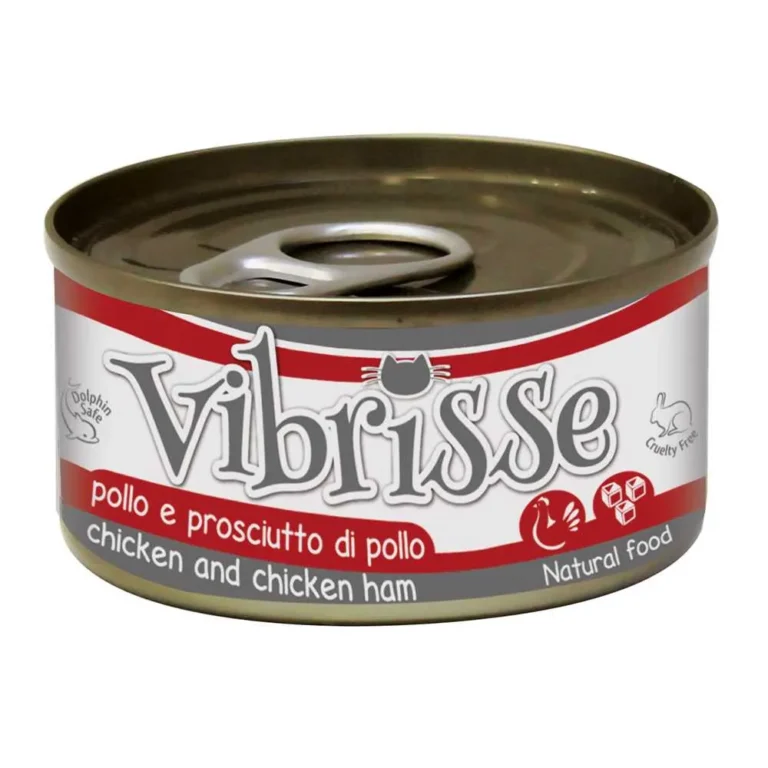 Консерва для дорослих котів VIBRISSE з куркою та шинкою