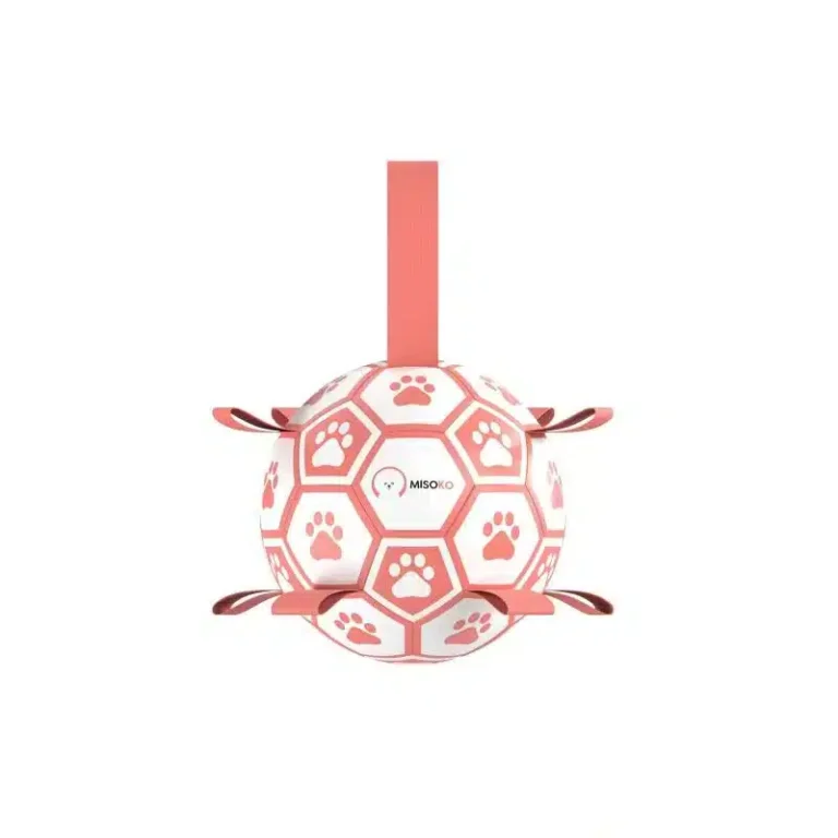 Іграшка для собак MISOKO&CO футбольний м'яч надувний, білий з рожевим, 18.5 см